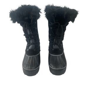 Khombu Women’s Black Lace Up Waterproof Faux Fur Winter Boots Size 7 M